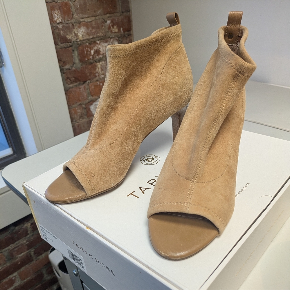 Taryn Rose Camel Suede Heeled Booties size 8